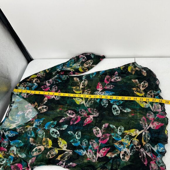 SnoSkins M Artsy Leaf Print Tunic Blouse V-Neck 3/4 Sleeve Textured Sheer USA - Picture 6 of 8